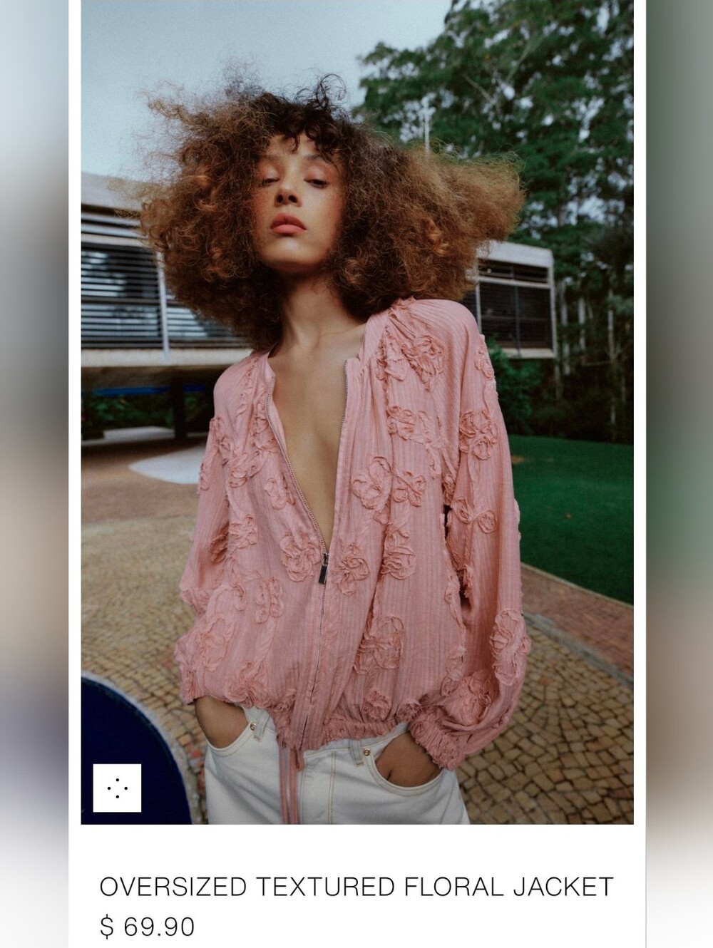 Zara Pink Textured Floral Bomber Jacket - Picture 12 of 12